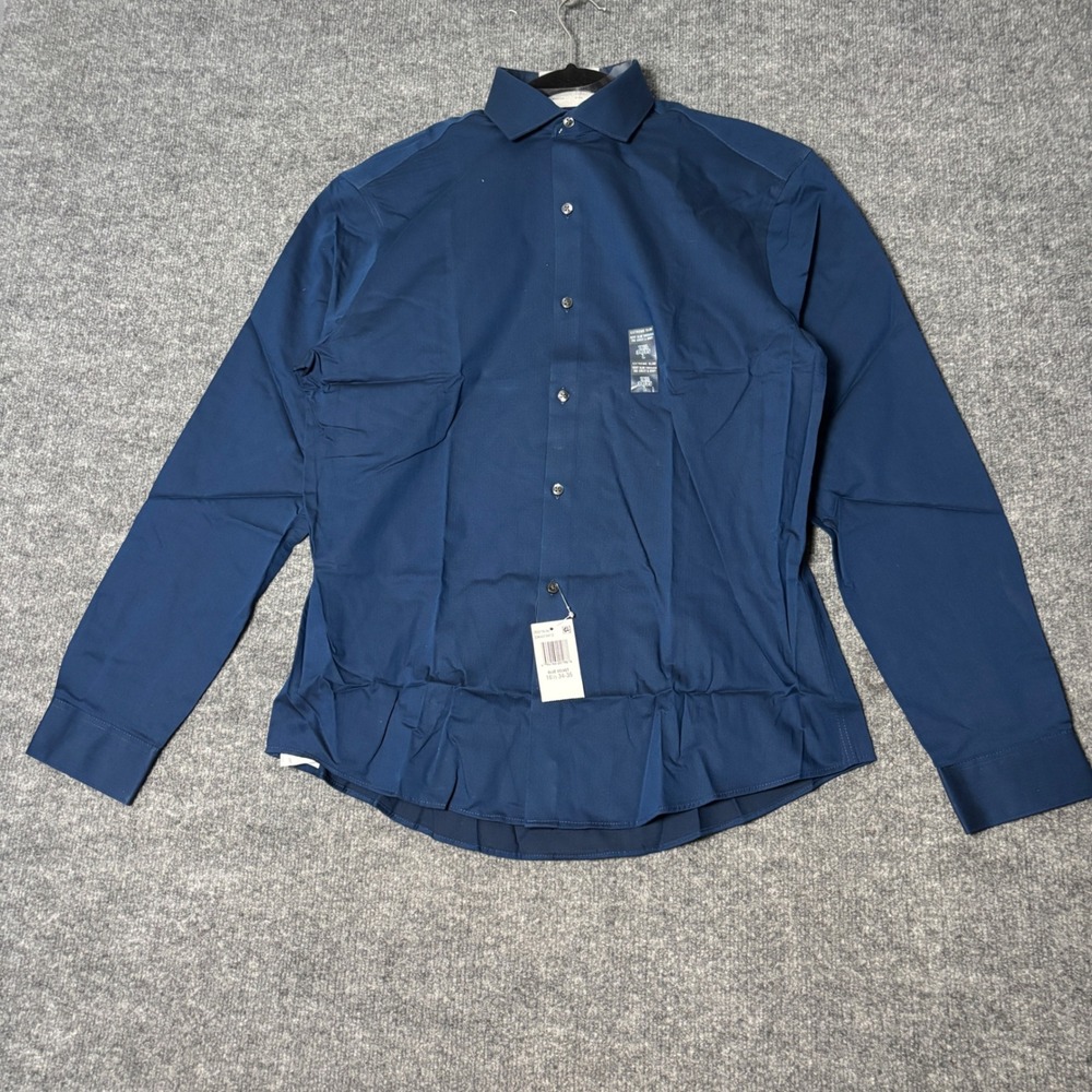 Calvin Klein Dress Shirt Mens Large Blue Velvet Extreme Slim Fit Herringbone